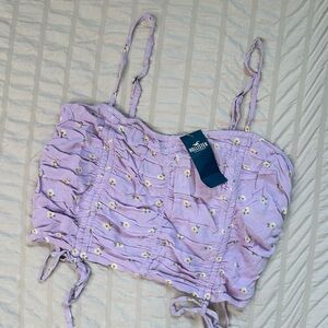 Hollister Daisy Print Ruched Crop Top | Adjustable Straps | Size S